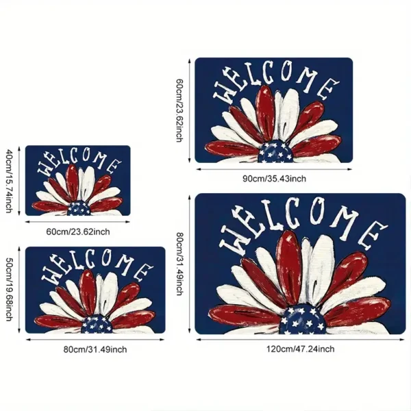 Patriotic with Floral American Flag Design Welcome Doormat for Home Entrance, Foyer, Kitchen, Bathroom