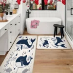 2 Piece Kitchen Rug Set - Cartoon Blue Whale for Kitchen and Bathroom
