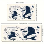 2 Piece Kitchen Rug Set - Cartoon Blue Whale for Kitchen and Bathroom