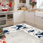 2 Piece Kitchen Rug Set - Cartoon Blue Whale for Kitchen and Bathroom