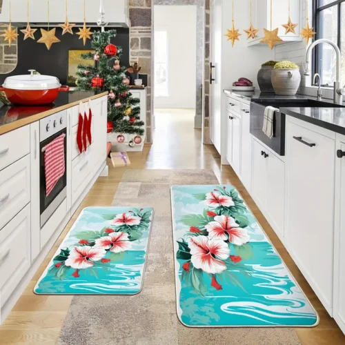 2 Piece Kitchen Rug Set - Lake Flower for Kitchen and Bathroom