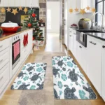 2 Piece Kitchen Rug Set - Gray Turtle Flower for Kitchen and Bathroom