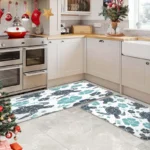 2 Piece Kitchen Rug Set - Gray Turtle Flower for Kitchen and Bathroom