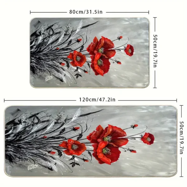 2 Piece Kitchen Rug Set - Red Floral Design for Kitchen and Bathroom