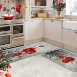 2 Piece Kitchen Rug Set - Red Floral Design for Kitchen and Bathroom