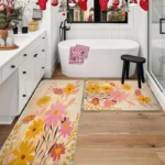 2 Piece Kitchen Rug Set - Floral Pattern for Kitchen and Bathroom