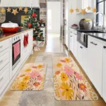 2 Piece Kitchen Rug Set - Floral Pattern for Kitchen and Bathroom