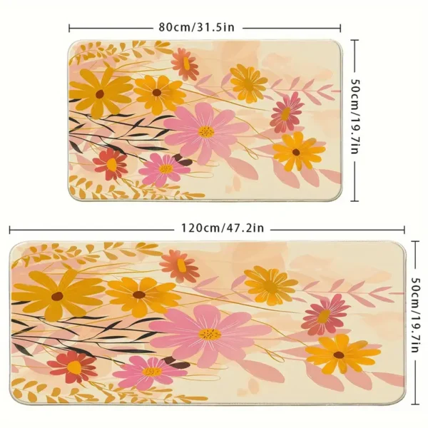 2 Piece Kitchen Rug Set - Floral Pattern for Kitchen and Bathroom