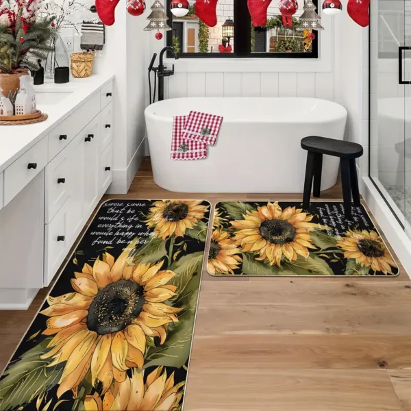 2 Piece Kitchen Rug Set -  Sunflower for Kitchen and Bathroom