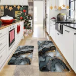 2 Piece Kitchen Rug Set - Black Gray Gilt for Kitchen and Bathroom