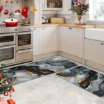 2 Piece Kitchen Rug Set - Black Gray Gilt for Kitchen and Bathroom