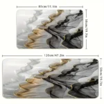 2 Piece Kitchen Rug Set - Black Gold Curved Lines for Kitchen and Bathroom