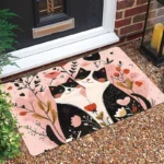 Pink Bottom with Multi-Love Heart Flower Couple Cat Pattern Welcome Doormat for Home Entrance, Foyer, Kitchen, Bathroom