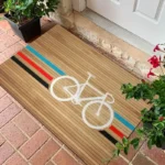 Wood Grain with Bicycle Design Welcome Doormat for Home Entrance, Foyer, Kitchen, Bathroom