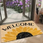 Yellow Flower Floral Print Welcome Doormat for Home Entrance, Foyer, Kitchen, Bathroom