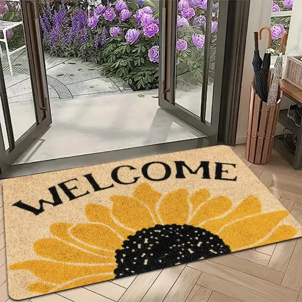 Yellow Flower Floral Print Welcome Doormat for Home Entrance, Foyer, Kitchen, Bathroom